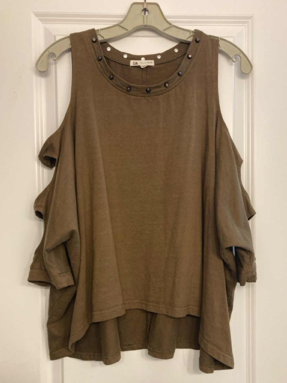 Cotton Candy Cold Shoulder Baby Doll Top with Studded Neckline